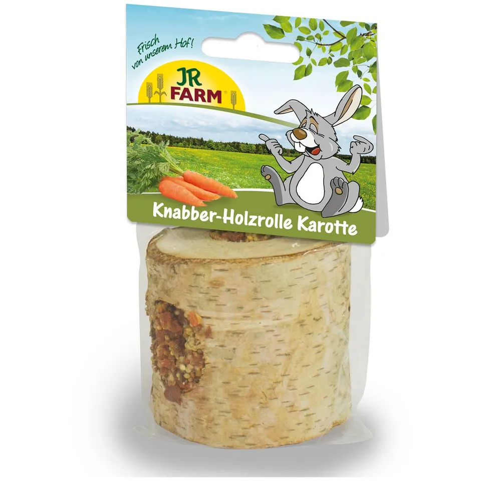 jr-farm-knabber-holzrolle-karotte-150-g-naturholzrolle-mit-karottenf-llung-f-r-n image 1